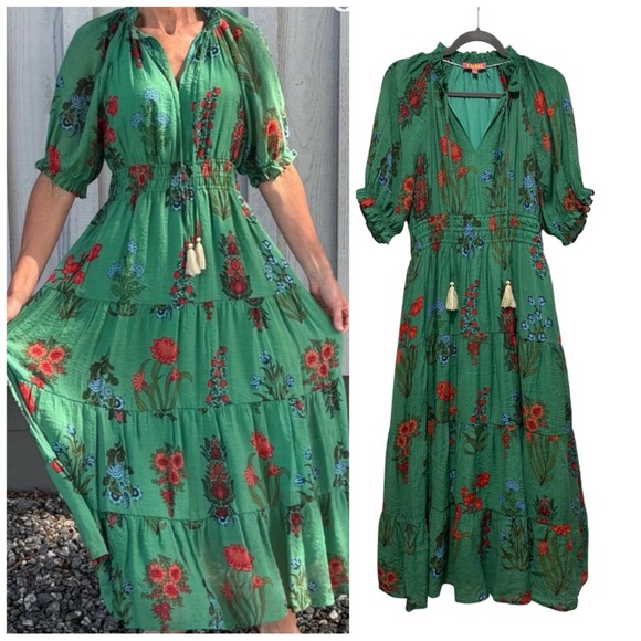 Anthropologie THML Green Floral Tamara Midi Dress - Picture 6 of 16